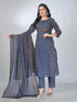 Amchoor Blue Cotton Floral Kurta Sets For Womens