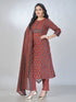 Amchoor Maroon Cotton Floral Kurta Sets For Womens