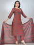Amchoor Maroon Cotton Floral Kurta Sets For Womens