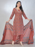 Amchoor Maroon Cotton Floral Kurta Sets For Womens