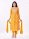 Amchoor Mustard Russian Silk Bandhani Kurti Set for Womens