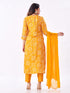 Amchoor Mustard Russian Silk Bandhani Kurti Set for Womens