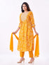 Amchoor Mustard Russian Silk Bandhani Kurti Set for Womens