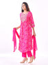 Amchoor Fuchsia Russian Silk Bandhani Kurti Set for Womens