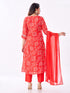 Amchoor Red Russian Silk Bandhani Kurti Set for Womens
