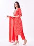 Amchoor Red Russian Silk Bandhani Kurti Set for Womens