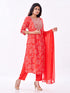 Amchoor Red Russian Silk Bandhani Kurti Set for Womens