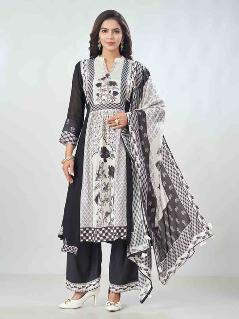 Amchoor Black Russian Silk Digital Prints Kurta Sets For Womens