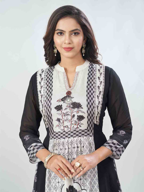 Amchoor Black Russian Silk Digital Prints Kurta Sets For Womens