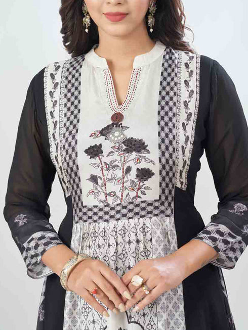 Amchoor Black Russian Silk Digital Prints Kurta Sets For Womens