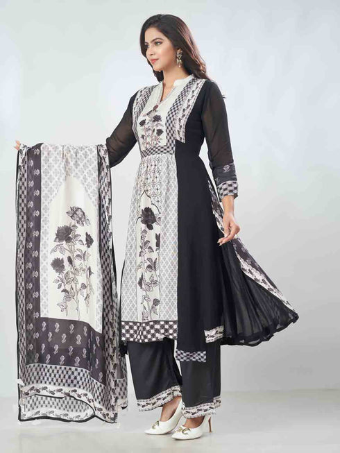 Amchoor Black Russian Silk Digital Prints Kurta Sets For Womens