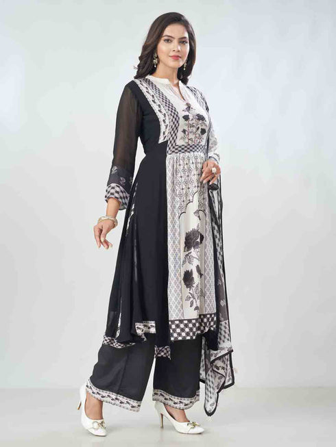 Amchoor Black Russian Silk Digital Prints Kurta Sets For Womens