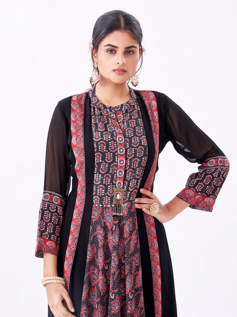 Amchoor Black Georgette Floral Kurti Set for Womens