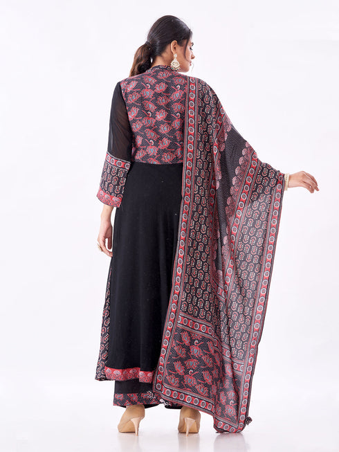 Amchoor Black Georgette Floral Kurti Set for Womens