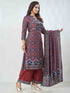 Amchoor Maroon Dola Silk Digital Prints Kurta Sets For Womens