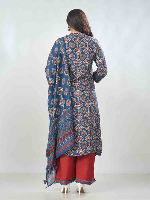 Amchoor Blue Dola Silk Digital Prints Kurta Sets For Womens