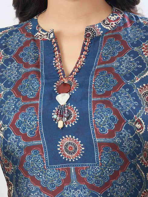 Amchoor Blue Dola Silk Digital Prints Kurta Sets For Womens