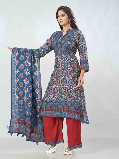 Amchoor Blue Dola Silk Digital Prints Kurta Sets For Womens
