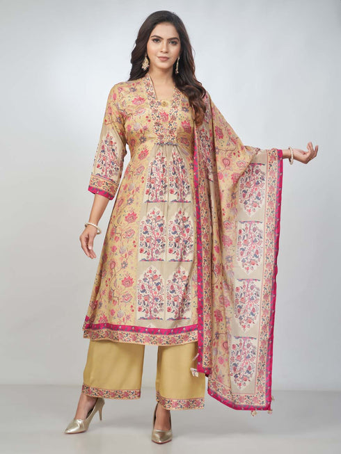 Amchoor Yellow Muslin Digital Prints Kurta Sets for Womens