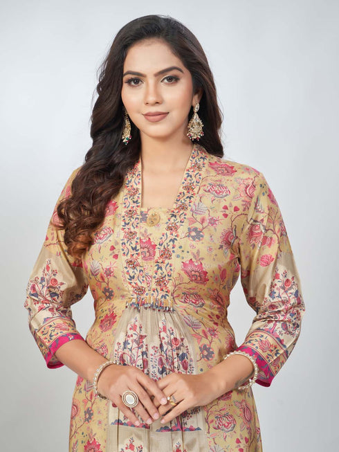 Amchoor Yellow Muslin Digital Prints Kurta Sets for Womens