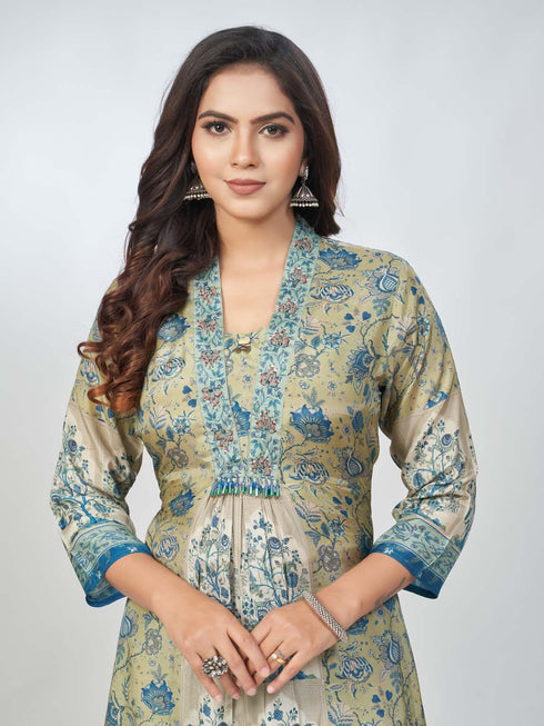 Amchoor Green Muslin Digital Prints Kurta Sets for Womens