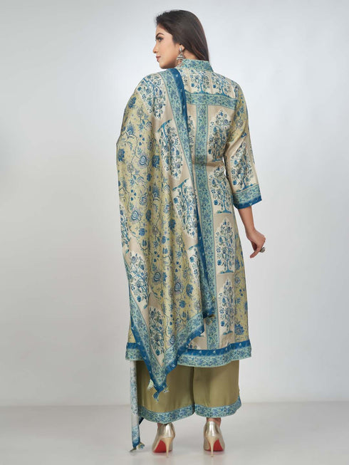 Amchoor Green Muslin Digital Prints Kurta Sets for Womens