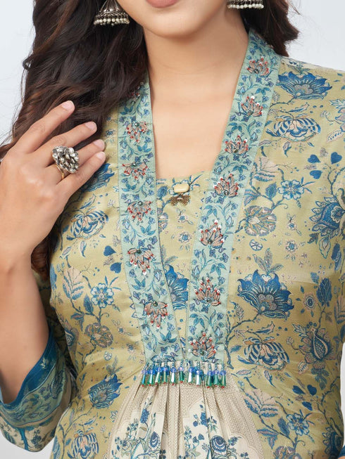 Amchoor Green Muslin Digital Prints Kurta Sets for Womens