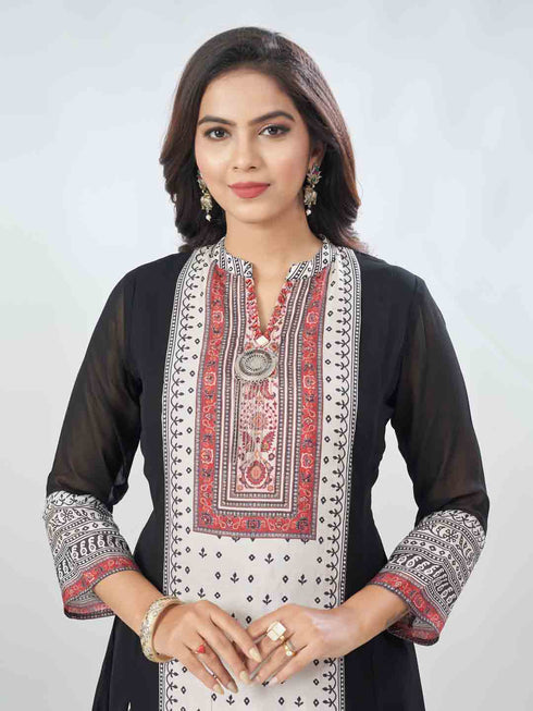 Amchoor Black Georgette Digital Prints Kurta Sets For Womens