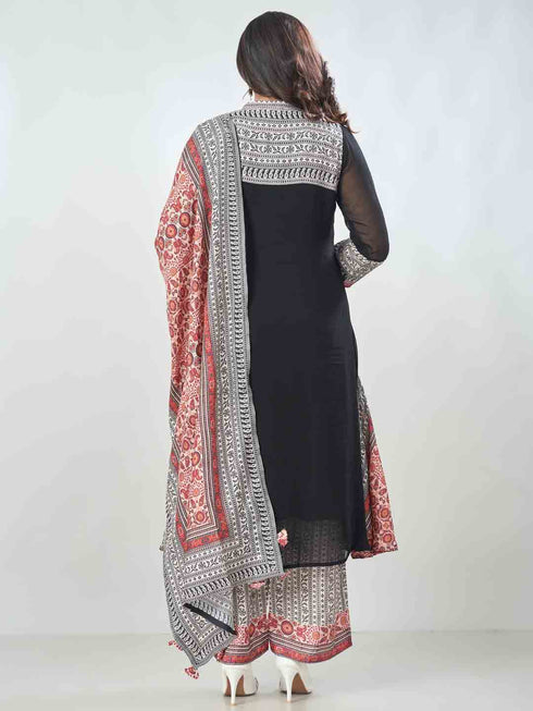 Amchoor Black Georgette Digital Prints Kurta Sets For Womens