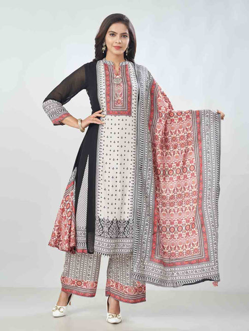 Amchoor Black Georgette Digital Prints Kurta Sets For Womens