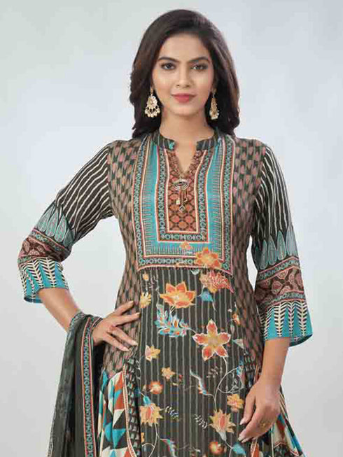 Amchoor Black Viscose Silk Digital Prints Kurta Sets For Womens