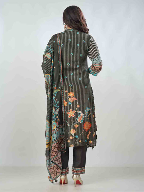Amchoor Black Viscose Silk Digital Prints Kurta Sets For Womens