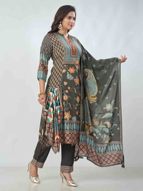 Amchoor Black Viscose Silk Digital Prints Kurta Sets For Womens