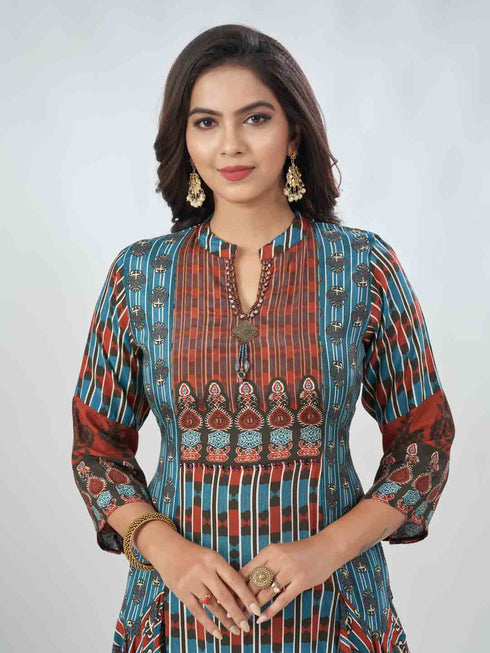 Amchoor Blue Viscose Silk Digital Prints Kurta Sets For Womens