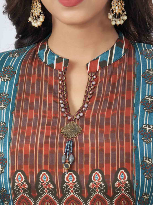 Amchoor Blue Viscose Silk Digital Prints Kurta Sets For Womens