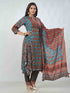 Amchoor Blue Viscose Silk Digital Prints Kurta Sets For Womens