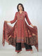 Amchoor Maroon Viscose Silk Digital Prints Kurta Sets For Womens
