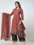 Amchoor Maroon Viscose Silk Digital Prints Kurta Sets For Womens