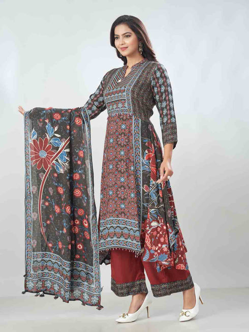Amchoor Black Viscose Silk Digital Prints Kurta Sets For Womens