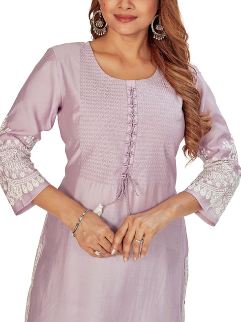 Amchoor Purple Solid Printed Viscose Silk Kurti for Women's