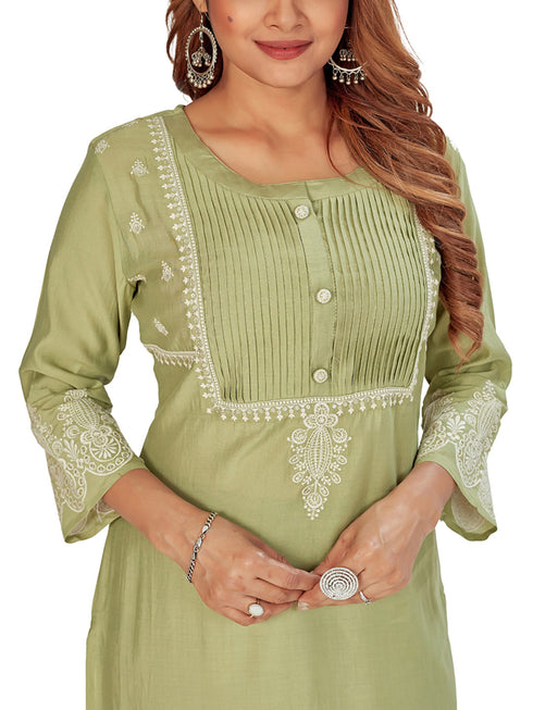 Amchoor Green Solid Printed Viscose Silk Kurti for Women's