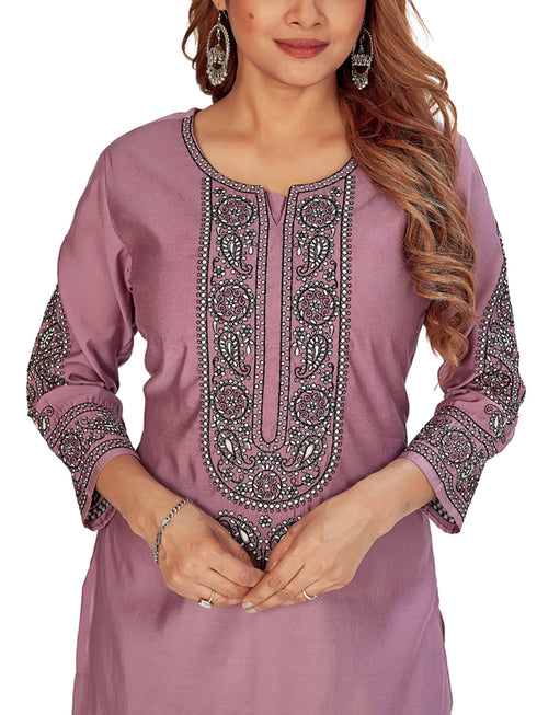 Amchoor Purple Solid Printed Viscose Silk Kurti for Women's