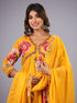 Mustard Digital Print Alia Cut Embroidered Kurti Set