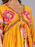 Mustard Digital Print Alia Cut Embroidered Kurti Set