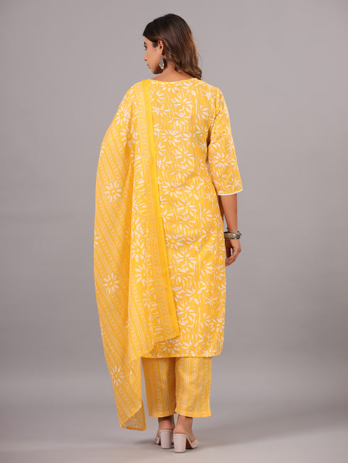 Mustard Printed Kurti Set