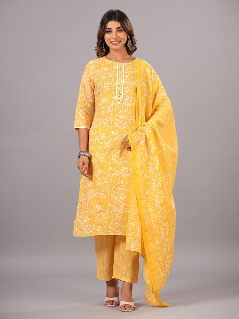 Mustard Printed Kurti Set