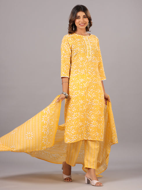 Mustard Printed Kurti Set