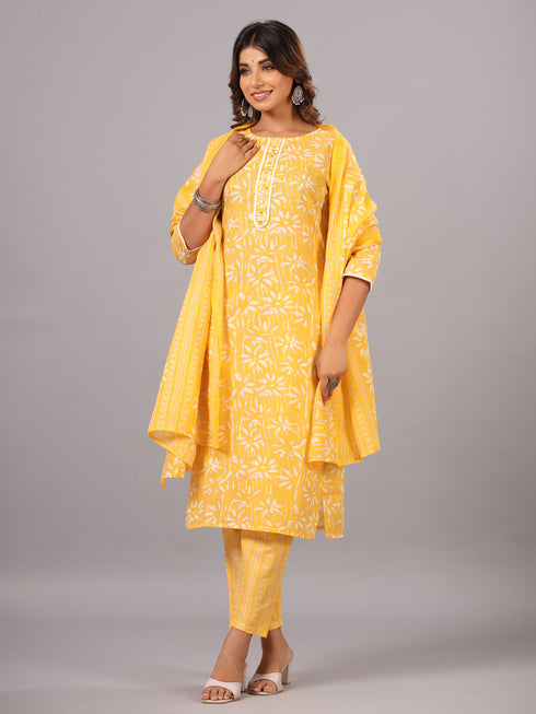 Mustard Printed Kurti Set