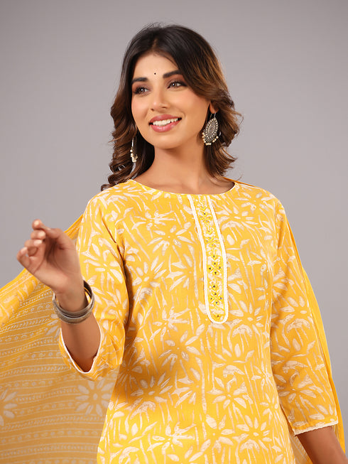 Mustard Printed Kurti Set