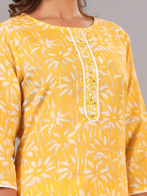 Mustard Printed Kurti Set